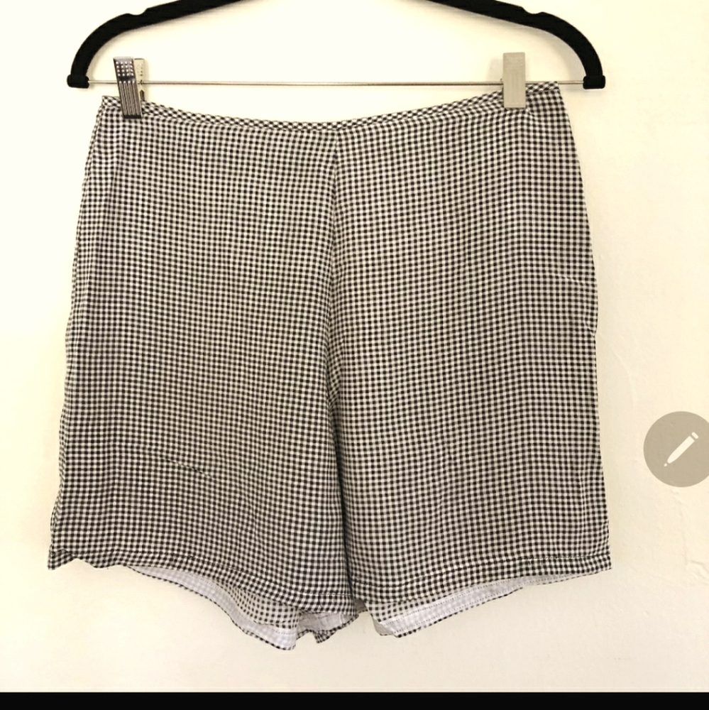 Silk High Waisted Gingham Shorts